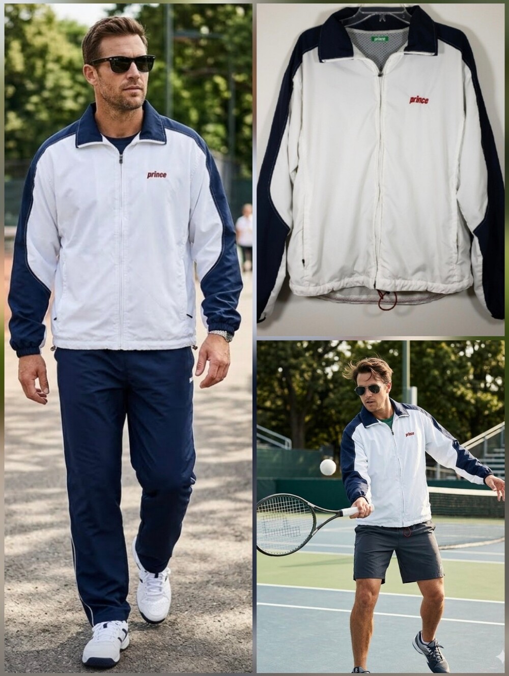 ❤️Prince >>>athletic tennis warm-up windbreaker track jacket *Italy 🤍Large